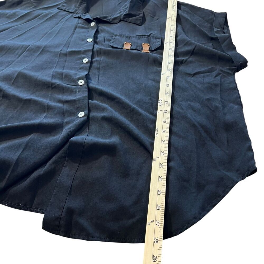 Aloha Here Button Down Tunic Collared Top Shirt Womens Sz. Large Black Oversized - Picture 5 of 8